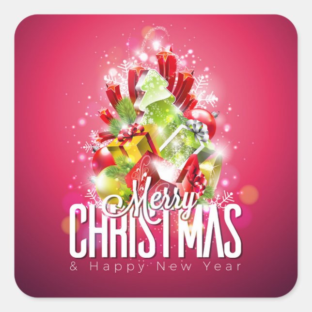 Modern Red Christmas Graphic Illustration Square Sticker (Front)