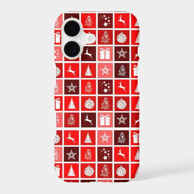 Modern Red Christmas Grid Pattern Minimalist  (Back)