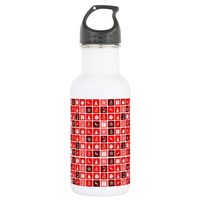 Modern Red Christmas Grid Pattern Minimalist  532 Ml Water Bottle (Front)