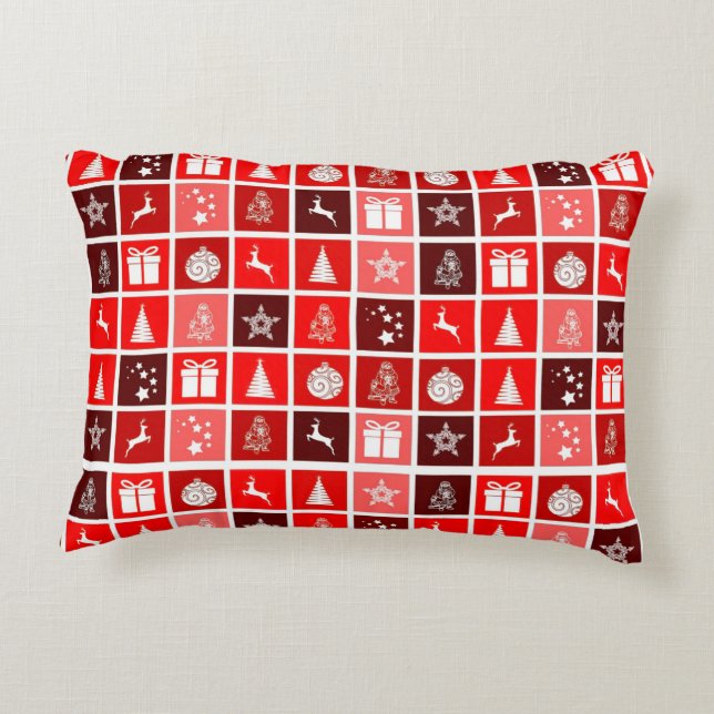 Modern Red Christmas Grid Pattern Minimalist  Accent Pillow (Back)