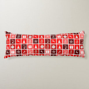 Modern Red Christmas Grid Pattern Minimalist  Body Pillow