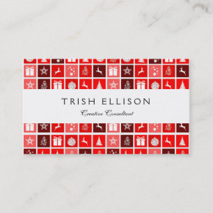 Modern Red Christmas Grid Pattern Minimalist  Business Card