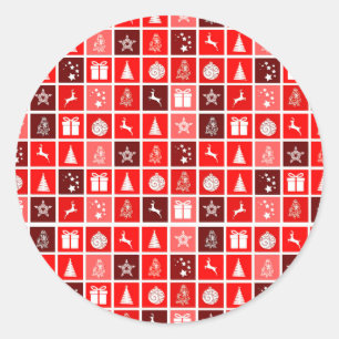 Modern Red Christmas Grid Pattern Minimalist  Classic Round Sticker