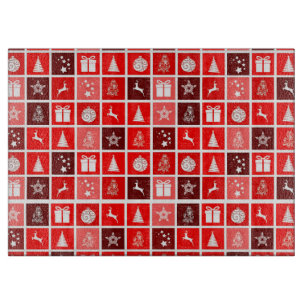 Modern Red Christmas Grid Pattern Minimalist  Cutting Board