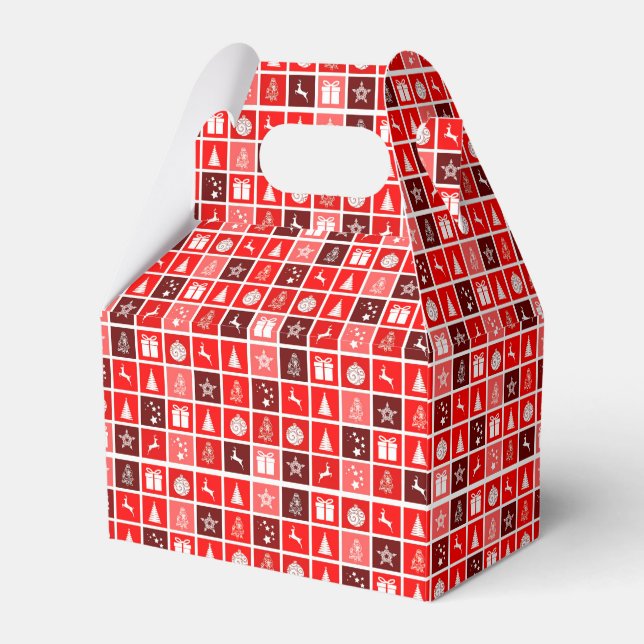 Modern Red Christmas Grid Pattern Minimalist  Favor Box (Front Side)