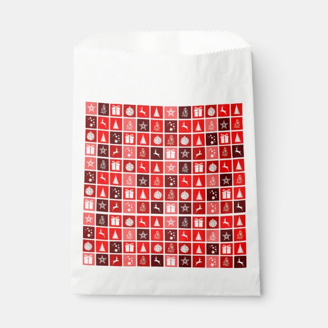 Modern Red Christmas Grid Pattern Minimalist  Favour Bag (Front)