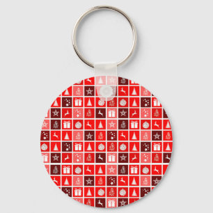 Modern Red Christmas Grid Pattern Minimalist  Keychain