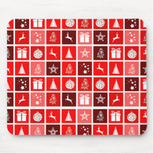 Modern Red Christmas Grid Pattern Minimalist Mouse Pad
