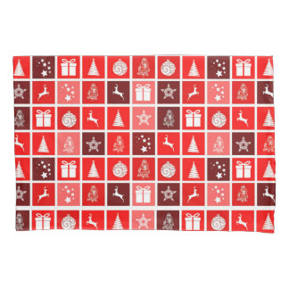 Modern Red Christmas Grid Pattern Minimalist  Pillowcase