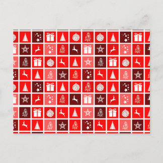 Modern Red Christmas Grid Pattern Minimalist  Postcard