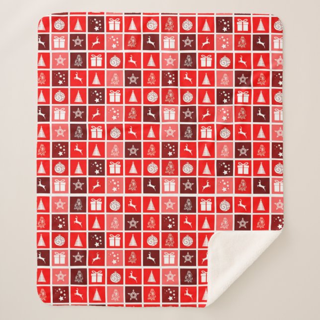 Modern Red Christmas Grid Pattern Minimalist  Sherpa Blanket (Front)