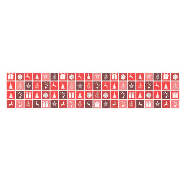 Modern Red Christmas Grid Pattern Minimalist  Short Table Runner (Horizontal)