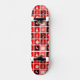 Modern Red Christmas Grid Pattern Minimalist  Skateboard