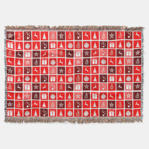 Modern Red Christmas Grid Pattern Minimalist  Throw Blanket