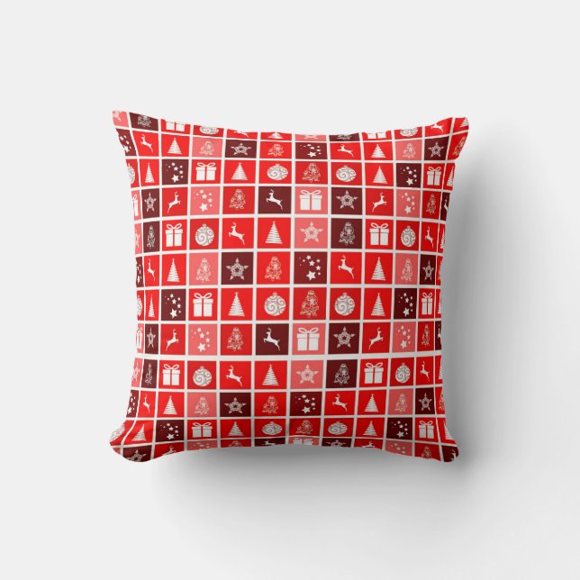Modern Red Christmas Grid Pattern Minimalist  Throw Pillow (Front)