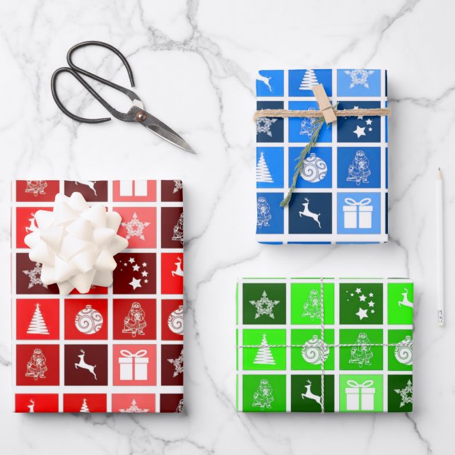 Modern Red Christmas Grid Pattern Minimalist  Wrapping Paper Sheet (Front)