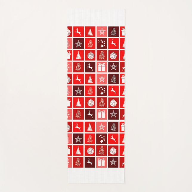 Modern Red Christmas Grid Pattern Minimalist  Yoga Mat (Front)