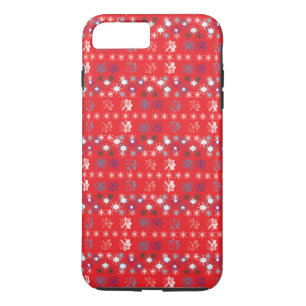 Modern Red Christmas Holiday snowflake pattern iPhone 8 Plus/7 Plus Case