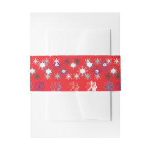 Modern Red Christmas Holiday snowflake pattern Invitation Belly Band