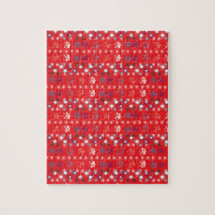 Modern Red Christmas Holiday snowflake pattern Jigsaw Puzzle