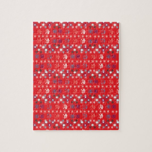 Modern Red Christmas Holiday snowflake pattern Jigsaw Puzzle (Vertical)