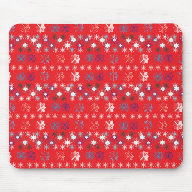 Modern Red Christmas Holiday snowflake pattern Mouse Pad (Front)