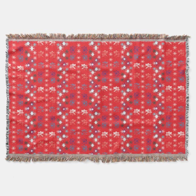 Modern Red Christmas Holiday snowflake pattern Throw Blanket (Front)