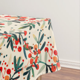 Modern Red Christmas Holly Berries Tablecloth