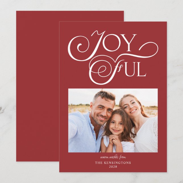 Modern Red Christmas Joyful Holiday Photo (Front/Back)