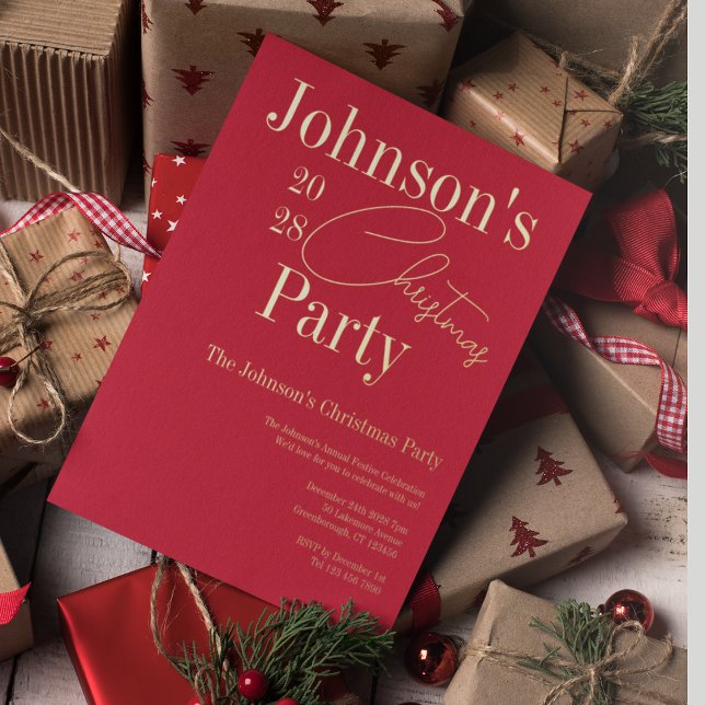 Modern Red Christmas Party Invitation Real Gold (Creator Uploaded)
