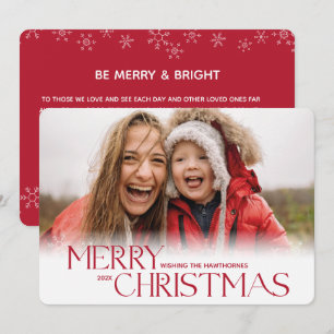 Modern red Christmas Snowflake custom Photo Holiday Card