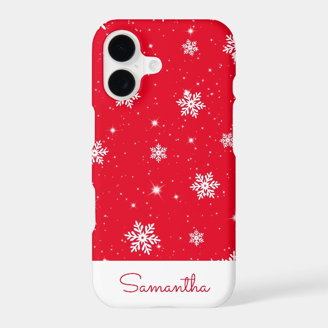 Modern Red Christmas Snowflake Stars Pattern (Back)