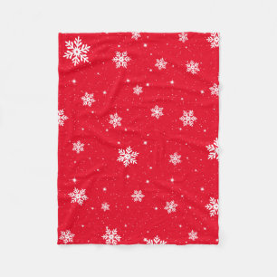 Modern Red Christmas Stars Snowflakes Pattern Fleece Blanket