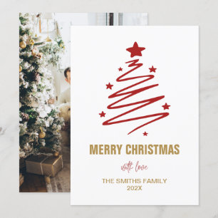 Modern Red Christmas Tree And Personalized Photo Holiday Card