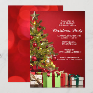 Modern Red Christmas Tree Holiday Party Invitation