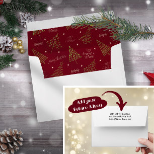Modern Red Christmas Tree Inlay & Return Address Envelope