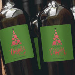Modern Red Christmas Tree on Green Wine Label<br><div class="desc">Modern red tree,  stars,  Merry Christmas and your names in chic lettering on a green background,  personalize these wine bottle labels to serve at your holiday party or to give as gifts or party favors for business gifts,  corporate gifts. CHANGE the background color to anything.</div>