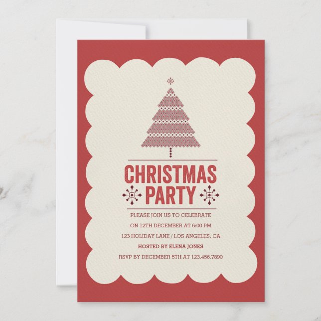 Modern Red Christmas Tree party invitation (Front)