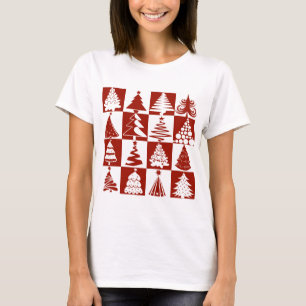 Modern Red Christmas Tree Pattern T-Shirt