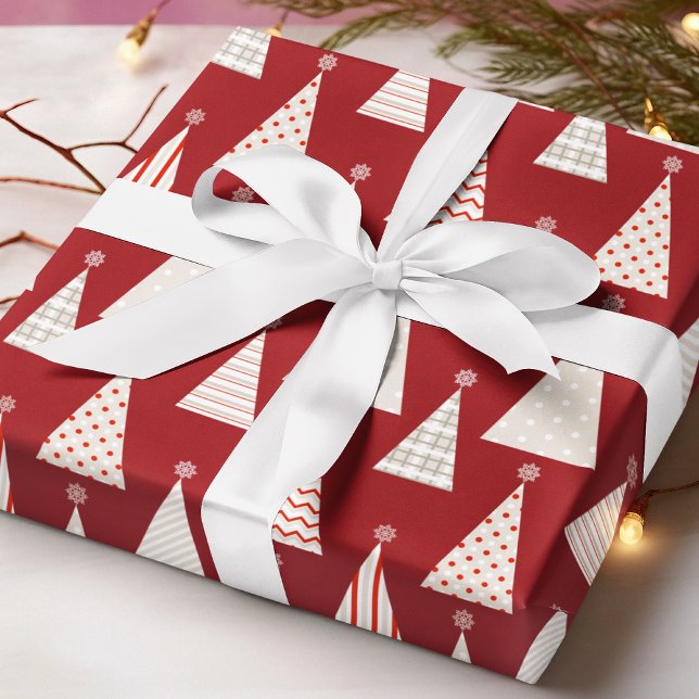 Modern Red Christmas Tree Stylish Festive Holiday Wrapping Paper (Creator Uploaded)