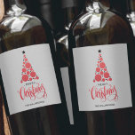 Modern Red Christmas Tree Wine Label<br><div class="desc">Modern red tree,  stars,  Merry Christmas and your names in chic lettering on a barely grey background,  personalize these wine bottle labels to serve at your holiday party or to give as gifts or party favours for business gifts,  corporate gifts. CHANGE the background colour to anything.</div>