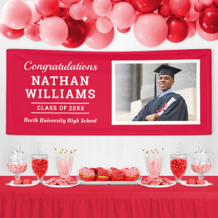 Modern Red Class of 2025 Custom Graduation Photo Banner