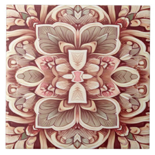 Modern red colour classic floral pattern   tile