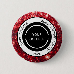 Modern Red Company Logo and Name Christmas  2 Inch Round Button