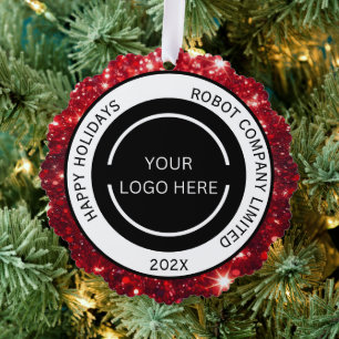 Modern Red Company Logo and Name  Ornament Card
