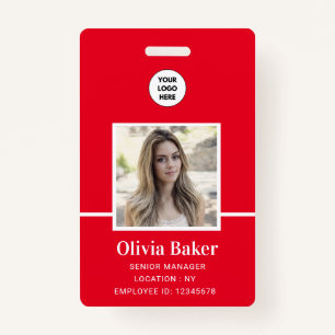 Modern Red Company Name Title Employee Photo ID Badge