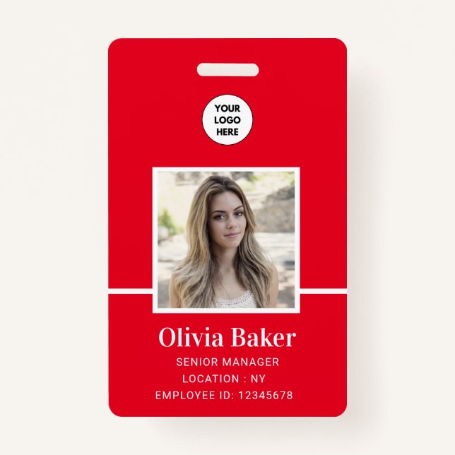 Modern Red Company Name Title Employee Photo ID Badge (Front)