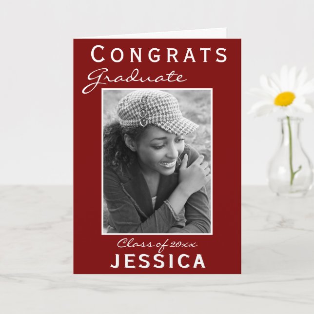 Modern Red Congrats Graduate Graduation Photo Card (Small Plant)