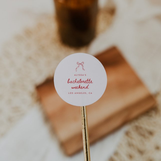 Modern Red Coquette Bow Bachelorette Weekend Classic Round Sticker (Creator Uploaded)