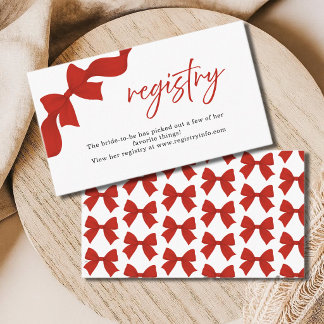Modern Red Coquette Bow Registry Enclosure Card